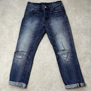 Levis 501 Jeans Womens 26 Redline Selvedge Distressed Button Fly Cropped Denim